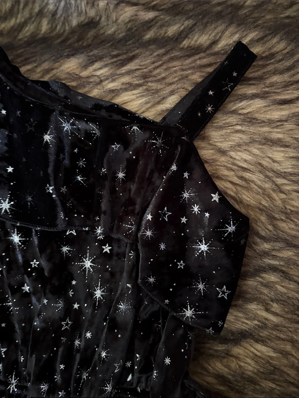 Justice Black Velvet Silver Star Print One-Shoulder Jumpsuit Size S 7/8 Holiday